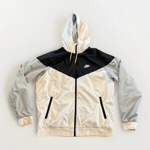 Nike Windrunner Mens Black Gray White Lined Full Zip Hooded Jacket L 727324-101